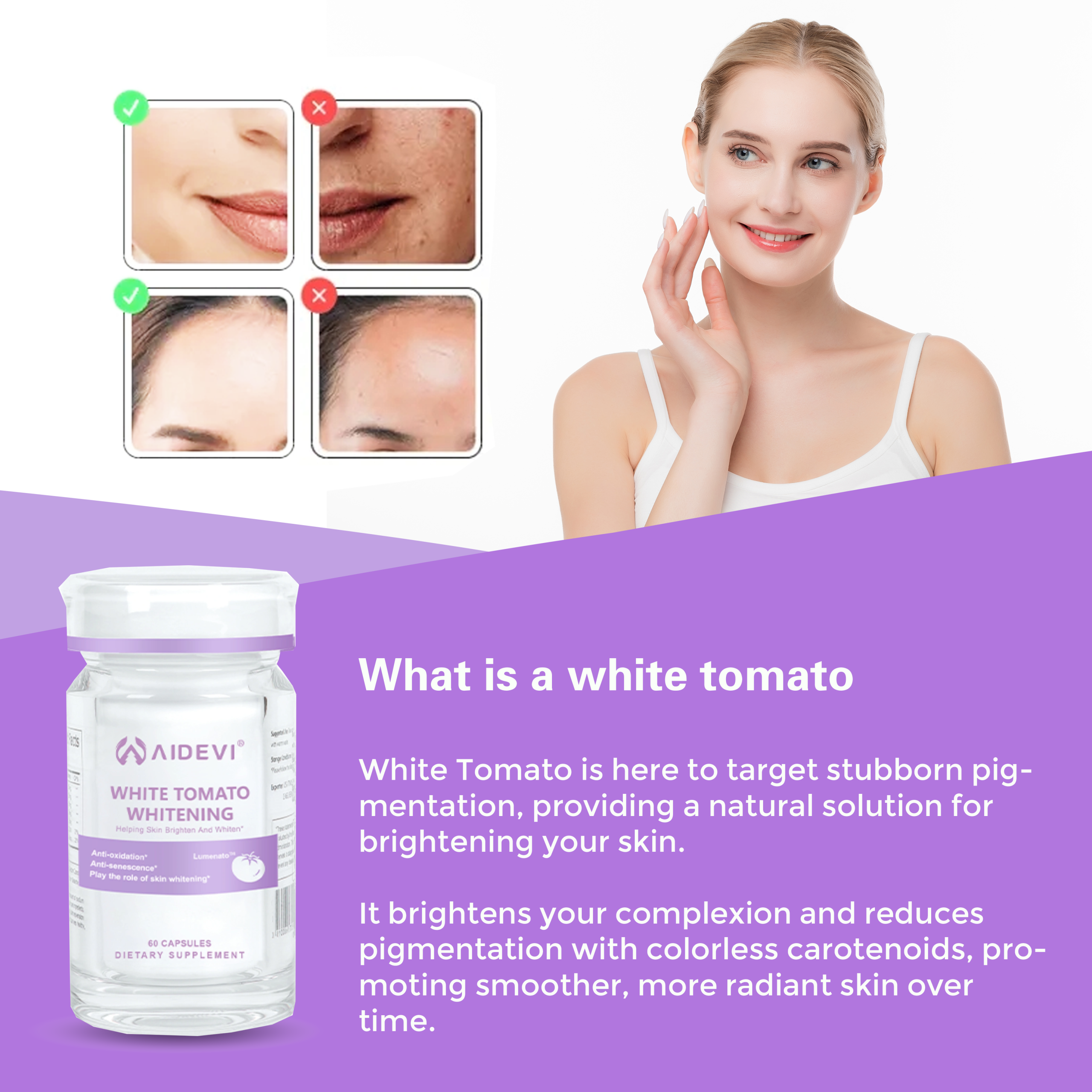 AIDEVI White Tomato Whitening 250mg 60 Caps Skin Capsules - Image 4