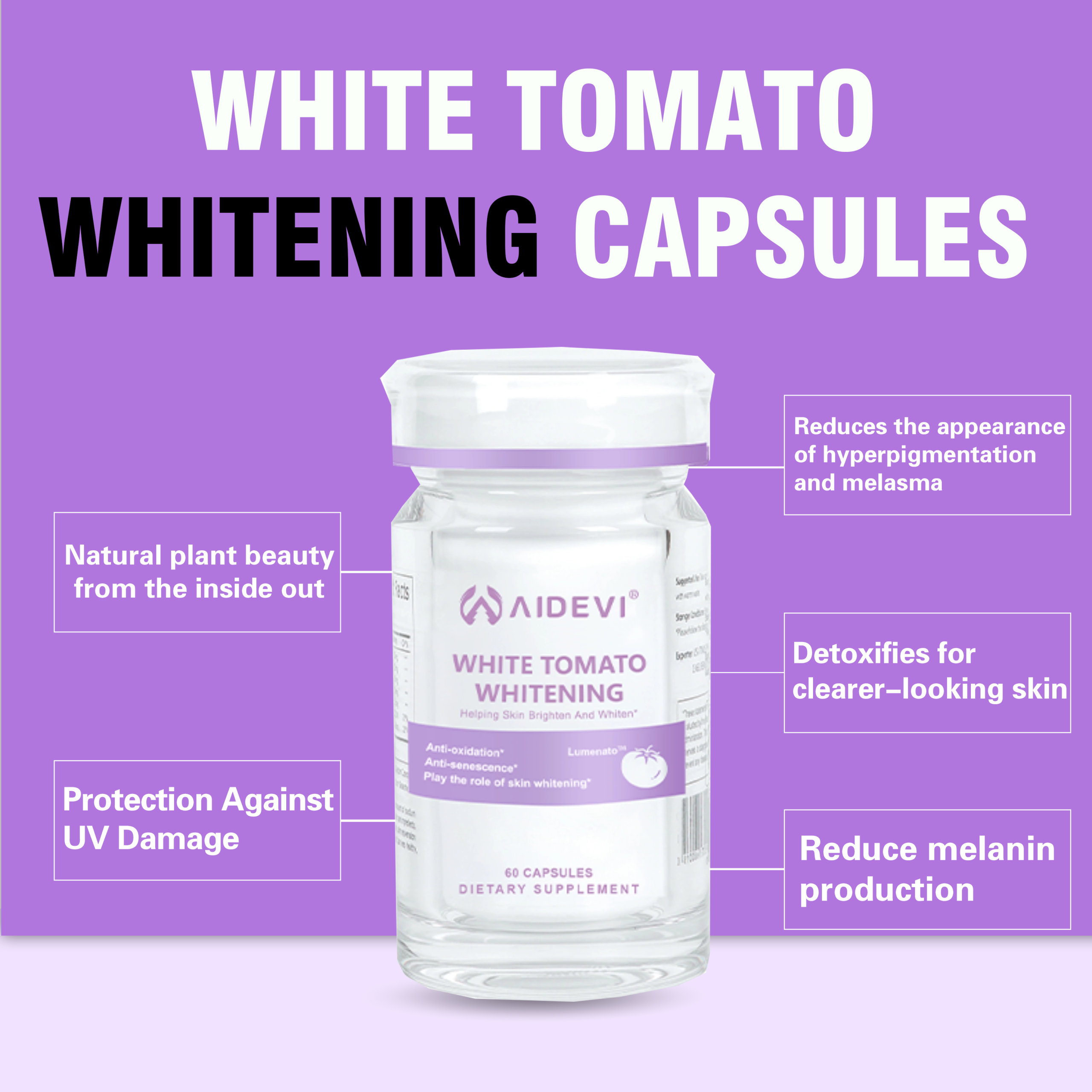 AIDEVI White Tomato Whitening 250mg 60 Caps Skin Capsules - Image 3