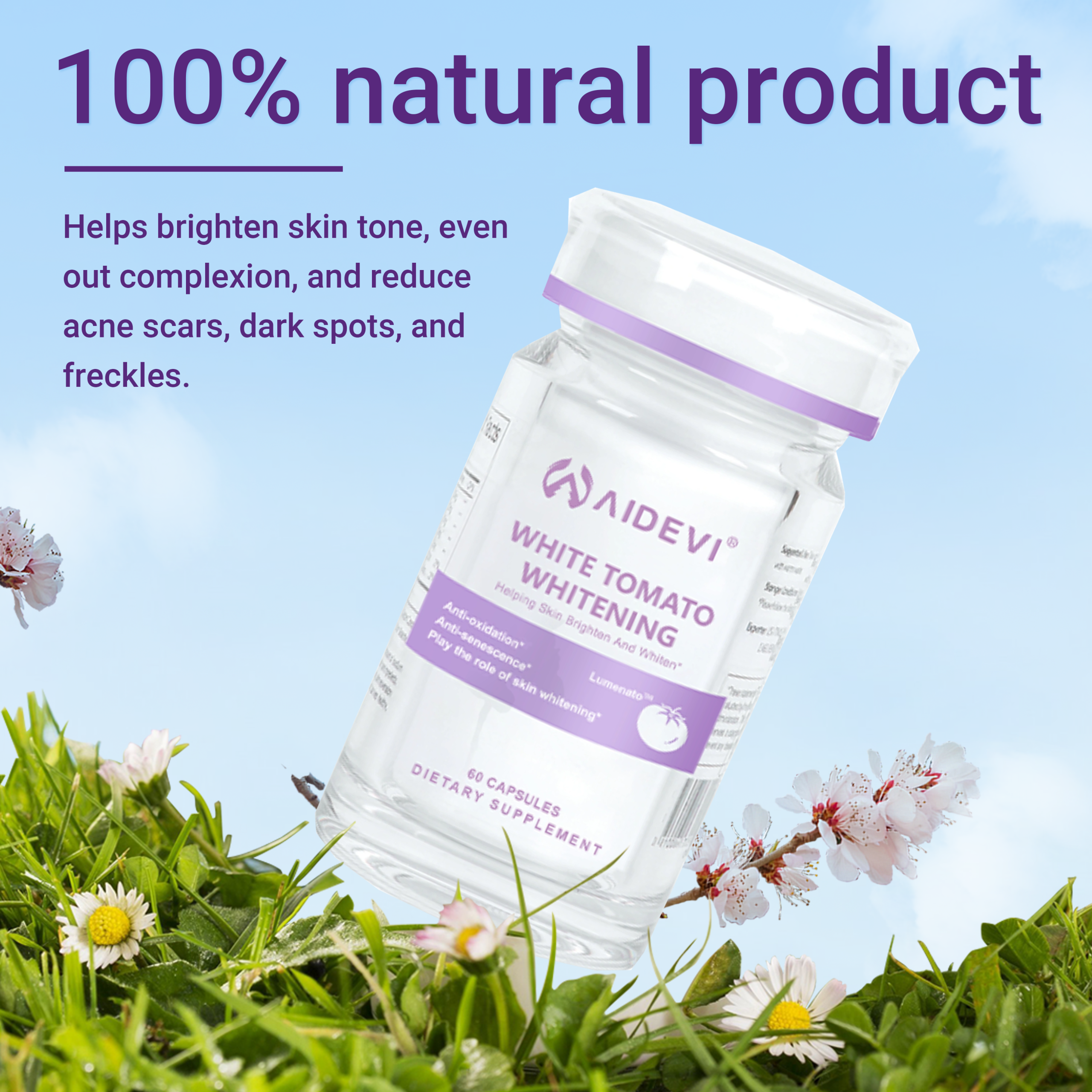 AIDEVI White Tomato Whitening 250mg 60 Caps Skin Capsules - Image 2